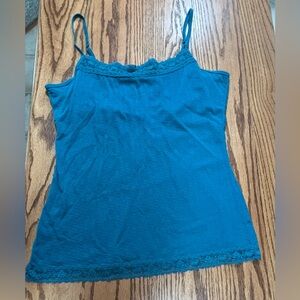 MUDD Women's Y2K Lace Trim Cami Size XL Teal Bra Insert Preppy Romantic Stretch